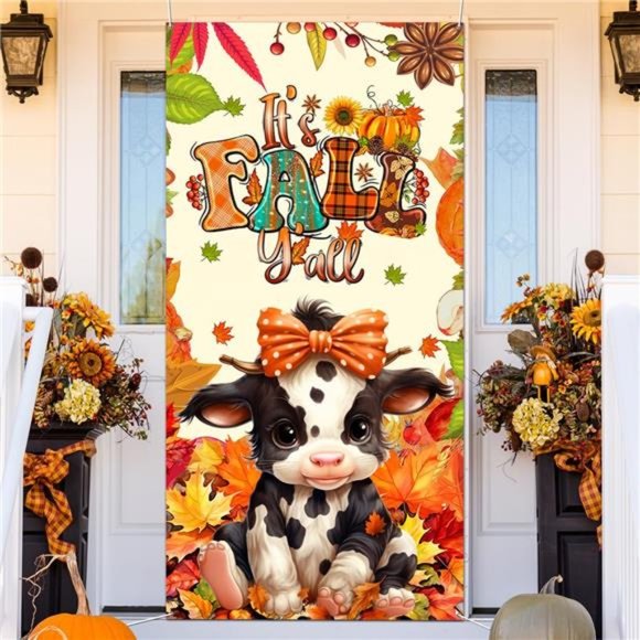 Fall Thanksgiving Door Decoration It's Fall Y'all Banner Indoor/Outdoor 70"x 35" - Picture 4 of 6